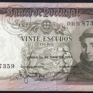 Nota de 20 Escudos 1964 Santo António, 20$00 26/05/1964 Chapa: 7 - Banco de Portugal (Pouco Circulada), Pick 167