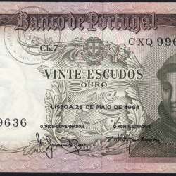 Nota de 20 Escudos 1964 Santo António, 20$00 26/05/1964 Chapa: 7 - Banco de Portugal (Pouco Circulada), Pick 167