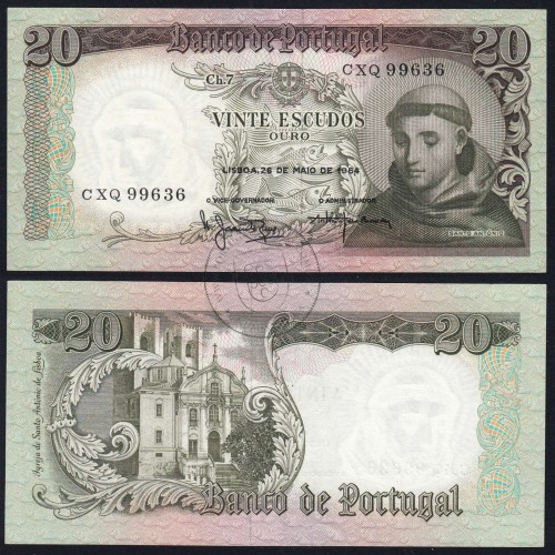 20 Escudos Banknote 1964 Saint Anthony, 20$00 26/05/1964 Plate: 7 - Bank of Portugal (Little Circulated), Pick 167