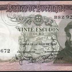 Nota de 20 Escudos 1964 Santo António, 20$00 26/05/1964 Chapa: 7 - Banco de Portugal (Circulada), Pick 167