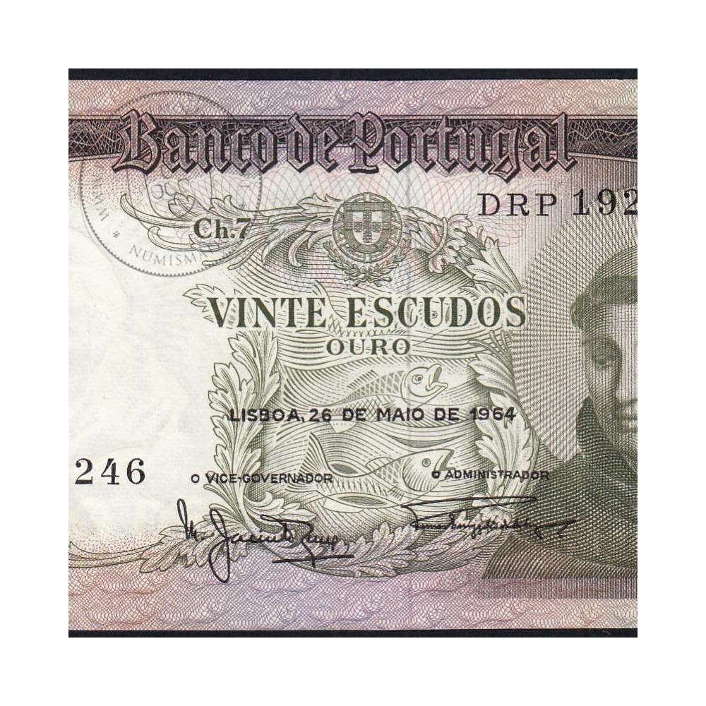 Nota de 20 Escudos 1964 Santo António, 20$00 26/05/1964 Chapa: 7 - Banco de Portugal (Pouco Circulada), Pick 167