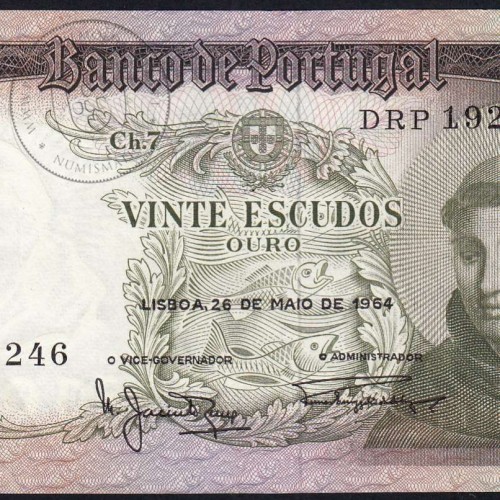 Nota de 20 Escudos 1964 Santo António, 20$00 26/05/1964 Chapa: 7 - Banco de Portugal (Pouco Circulada), Pick 167