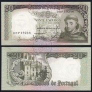 Nota de 20 Escudos 1964 Santo António, 20$00 26/05/1964 Chapa: 7 - Banco de Portugal (Pouco Circulada), Pick 167