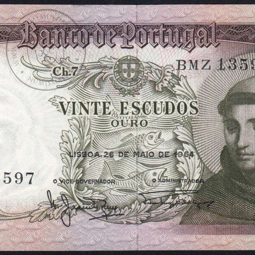 20 Escudos Banknote 1964 Saint Anthony, 20$00 26/05/1964 Plate: 7 - Bank of Portugal (Circulated), Pick 167