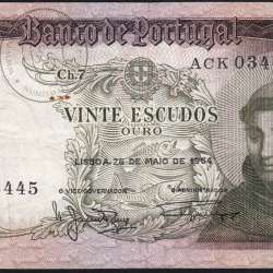 20 Escudos Banknote 1964 Saint Anthony, 20$00 26/05/1964 Plate: 7 - Bank of Portugal (Circulated), Pick 167