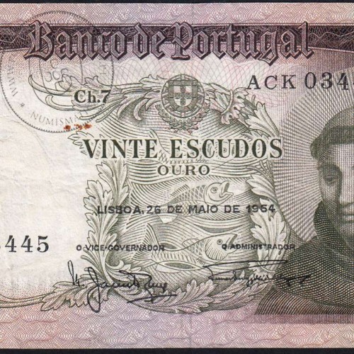 20 Escudos Banknote 1964 Saint Anthony, 20$00 26/05/1964 Plate: 7 - Bank of Portugal (Circulated), Pick 167