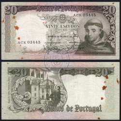 Nota de 20 Escudos 1964 Santo António, 20$00 26/05/1964 Chapa: 7 - Banco de Portugal (Circulada), Pick 167