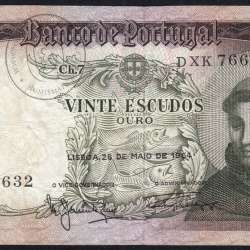 Nota de 20 Escudos 1964 Santo António, 20$00 26/05/1964 Chapa: 7 - Banco de Portugal (Circulada), Pick 167