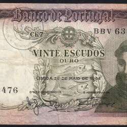 20 Escudos Banknote 1964 Saint Anthony, 20$00 26/05/1964 Plate: 7 - Bank of Portugal (Circulated), Pick 167