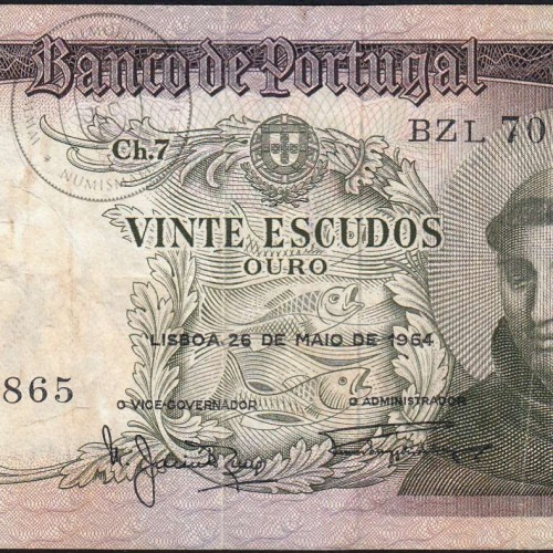 Nota de 20 Escudos 1964 Santo António, 20$00 26/05/1964 Chapa: 7 - Banco de Portugal (Circulada), Pick 167