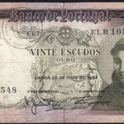 Nota de 20 Escudos 1964 Santo António, 20$00 26/05/1964 Chapa: 7 - Banco de Portugal (Circulada), Pick 167