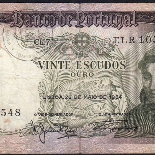 20 Escudos Banknote 1964 Saint Anthony, 20$00 26/05/1964 Plate: 7 - Bank of Portugal (Circulated), Pick 167