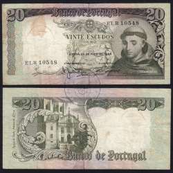20 Escudos Banknote 1964 Saint Anthony, 20$00 26/05/1964 Plate: 7 - Bank of Portugal (Circulated), Pick 167