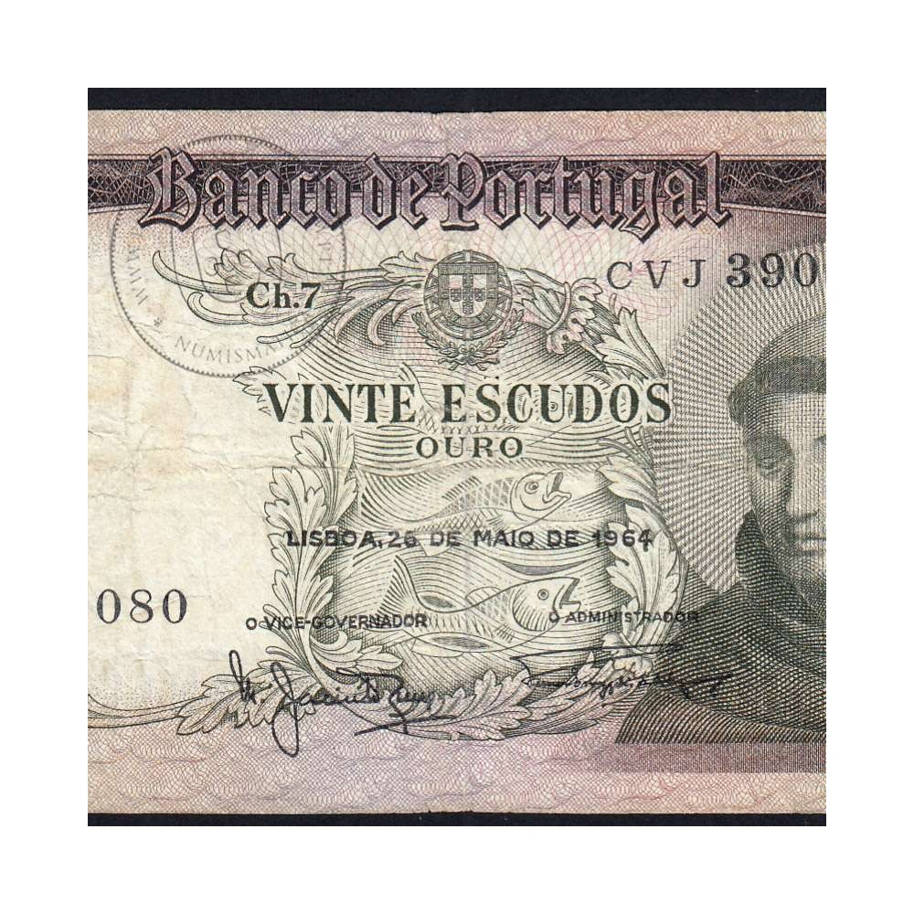20 Escudos Banknote 1964 Saint Anthony, 20$00 26/05/1964 Plate: 7 - Bank of Portugal (Circulated), Pick 167
