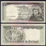 20 Escudos Banknote 1964 Saint Anthony, 20$00 26/05/1964 Plate: 7 - Bank of Portugal (Circulated), Pick 167