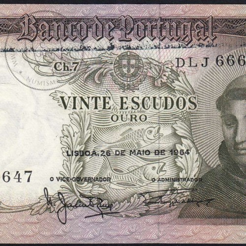 Nota de 20 Escudos 1964 Santo António, 20$00 26/05/1964 Chapa: 7 - Banco de Portugal (Circulada), Pick 167