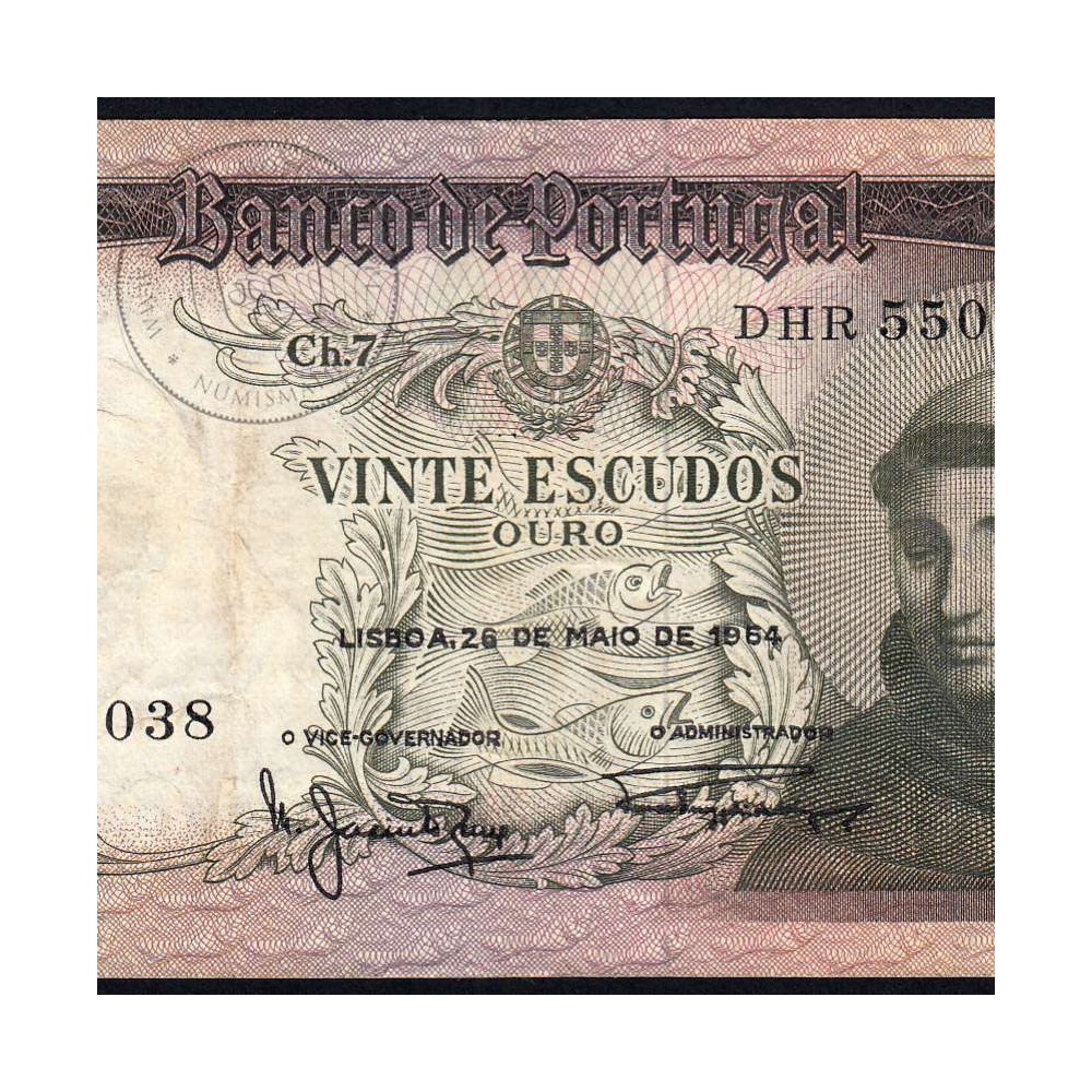 Nota de 20 Escudos 1964 Santo António, 20$00 26/05/1964 Chapa: 7 - Banco de Portugal (Circulada), Pick 167