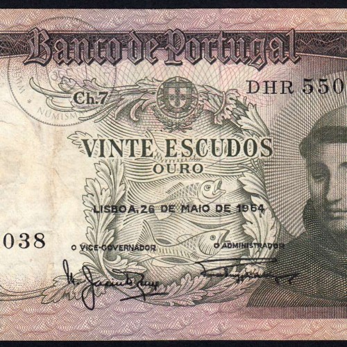 20 Escudos Banknote 1964 Saint Anthony, 20$00 26/05/1964 Plate: 7 - Bank of Portugal (Circulated), Pick 167