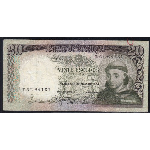 Nota de 20 Escudos 1964 Santo António, 20$00 26/05/1964 Chapa: 7 - Banco de Portugal (Circulada), Pick 167