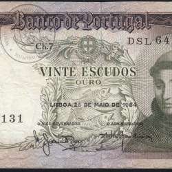 Nota de 20 Escudos 1964 Santo António, 20$00 26/05/1964 Chapa: 7 - Banco de Portugal (Circulada), Pick 167