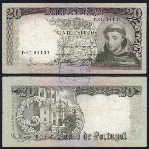 20 Escudos Banknote 1964 Saint Anthony, 20$00 26/05/1964 Plate: 7 - Bank of Portugal (Circulated), Pick 167