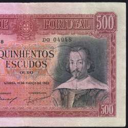 500 Escudos 1952 D.João IV 11/03/1952, 500$00 Quinhentos Escudos Chapa:8 Banco de Portugal, (C), Pick 158
