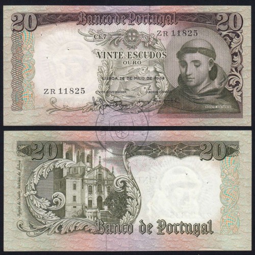 Variante assinatura - Nota de 20 Escudos 1964 Santo António, 26/05/1964 Chapa: 7 - Banco de Portugal (Circulada), Pick 167