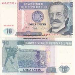 PERU- NOTA DE 10 INTIS 1987 ( NÃO CIRCULADA )