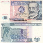 PERU- NOTA DE 10 INTIS 1987 ( NÃO CIRCULADA )