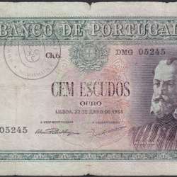 100 Escudos Banknote 1954 Pedro Nunes, 100$00 22/06/1954 Plate: 6 - Bank of Portugal (Circulated), Pick 159