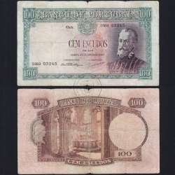 100 Escudos Banknote 1954 Pedro Nunes, 100$00 22/06/1954 Plate: 6 - Bank of Portugal (Circulated), Pick 159