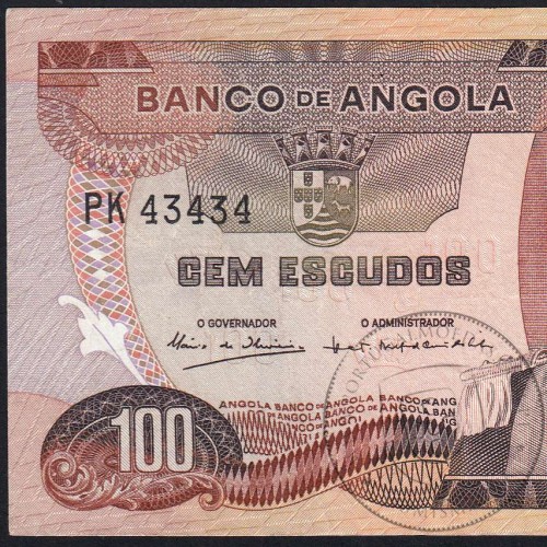 Capicua - 100 Escudos Banknote 1972 Marechal Carmona, 100$00 24/11/1972 - Bank of Angola (Circulated), Pick 101