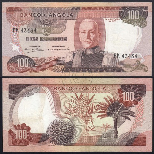 Capicua - Nota de 100 Escudos 1972 Marechal Carmona, 100$00 24/11/1972 - Banco de Angola (Circulada), Pick 101