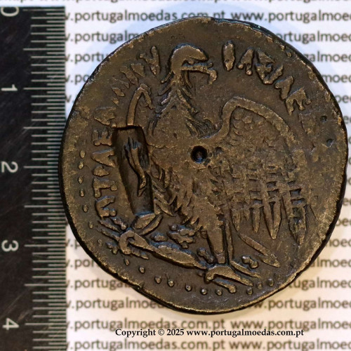 Tetrobol (AE38) of Ptolemy IV Philopator (222–205 BC), Alexandria, Zeus-Ammon and Eagle with Σ, w/ countermark: cornucopia