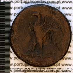 Diobol de Bronze (AE26), 13,12 g., Ptolemeu I Sóter (305–282 a.C.), Oficina - A, ΠTOΛΕΜΑΙΟΥ ΒΑΣΙΛΕΩΣ, Reino Ptolemaico, Egito