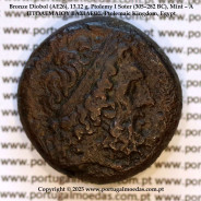 Diobol de Bronze (AE26), 13,12 g., Ptolemeu I Sóter (305–282 a.C.), Oficina - A, ΠTOΛΕΜΑΙΟΥ ΒΑΣΙΛΕΩΣ, Reino Ptolemaico, Egito