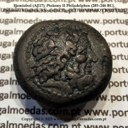 Hemiobol de Bronze (AE17), Ptolemeu II Filadelfo (285–246 a.C.), Reino Ptolemaico, Alexandria, Egito, ΠTOΛΕΜΑΙΟΥ ΒΑΣΙΛΕΩΣ