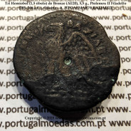 Tri‑Hemiobol (1,5 óbolo) de Bronze (AE20), 5,5 g., Ptolemeu II Filadelfo (285–246 a.C.), Oficina - A, ΠTOΛΕΜΑΙΟΥ ΒΑΣΙΛΕΩΣ