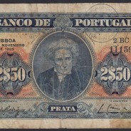 2$50 Escudos Banknote, 1925 Mousinho da Silveira 18/11/1925, 2$50 Escudos Plate: 2 Bank of Portugal, Circulated, Pick 127