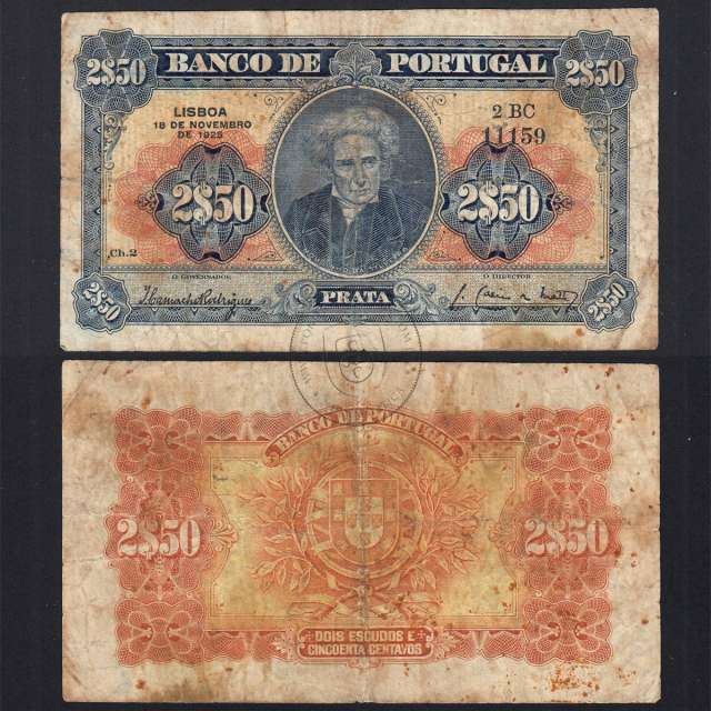 Nota 2$50 Escudos 1925 Mousinho da Silveira 18/11/1925, 2$50 Escudos Chapa:2 Banco de Portugal, Circulada, Pick 127