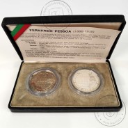 PROOF, 100 Escudos 1985 Fernando Pessoa prata e cuproníquel, Estojo com 2 moedas Proof e BNC 100$00 Poeta Fernando Pessoa, KM628