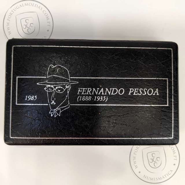 PROOF, 100 Escudos 1985 Fernando Pessoa prata e cuproníquel, Estojo com 2 moedas Proof e BNC 100$00 Poeta Fernando Pessoa, KM628