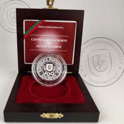 Proof 500 Escudos 2000 Eça de Queiroz, estojo moeda prata Proof 500$00 2000 Eça de Queiroz, World Coins Portugal KM 725a 02