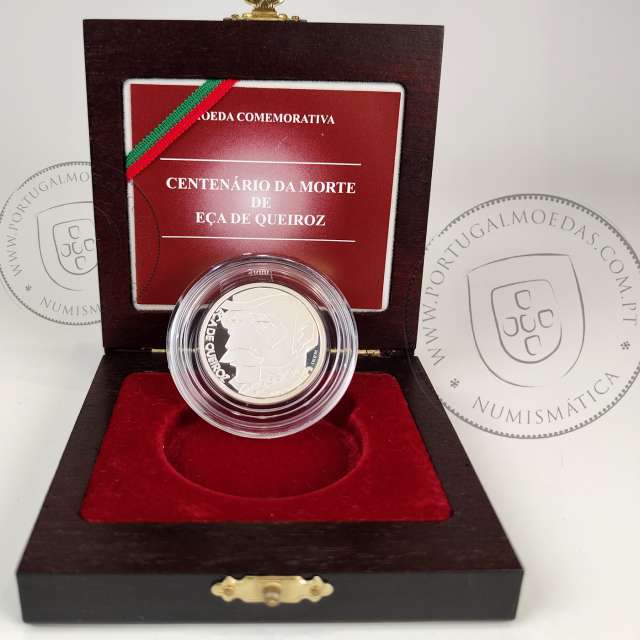 Proof 500 Escudos 2000 Eça de Queiroz, estojo moeda prata Proof 500$00 2000 Eça de Queiroz, World Coins Portugal KM 725a 03