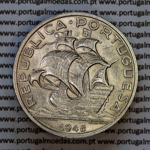 10 Escudos 1948 prata, 10$00 escudos prata 1948 da Republica Portuguesa, (MBC+), World Coins Portugal KM 582