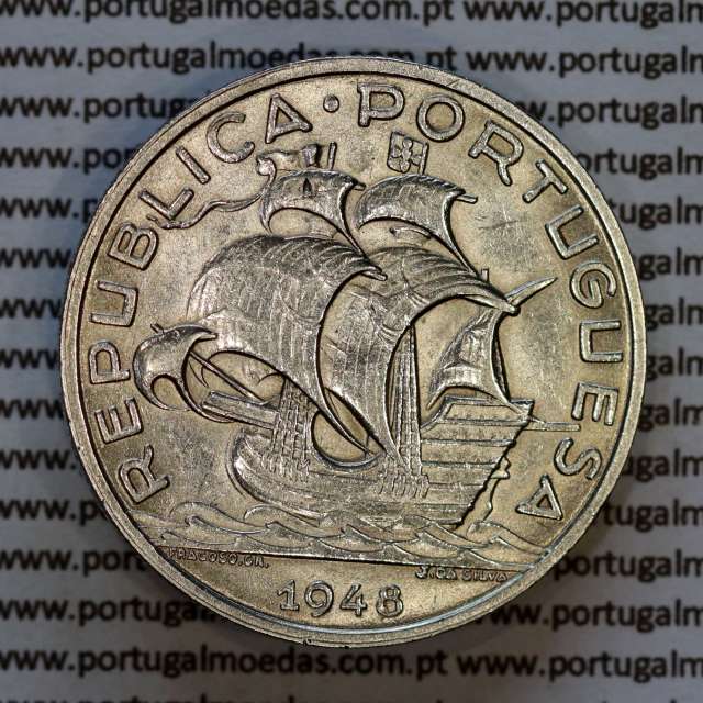 Portugal, silver coin of 10 Escudos 1948, 10$00 1948 silver coin of the Portuguese Republic, (VF+), World Coins Portugal KM 582