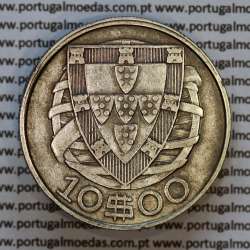 Portugal, silver coin of 10 Escudos 1948, 10$00 1948 silver coin of the Portuguese Republic, (VF), World Coins Portugal KM 582
