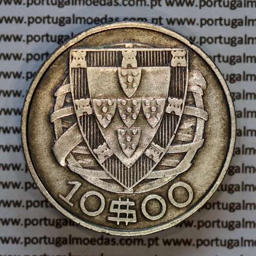 Portugal, silver coin of 10 Escudos 1933, 10$00 1933 silver coin of the Portuguese Republic, (VF), World Coins Portugal KM 582