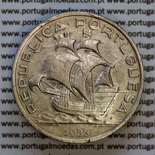 10 escudos 1933 prata, 10$00 1933 prata da Republica Portuguesa, (MBC+),  World Coins Portugal KM 582