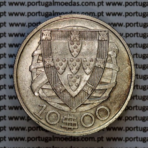 10 escudos 1933 prata, 10$00 1933 prata da Republica Portuguesa, (MBC+),  World Coins Portugal KM 582